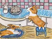 Cookie Thieves Original Painting 9x12 Corgi Collectible KSams Pembroke Welsh Art