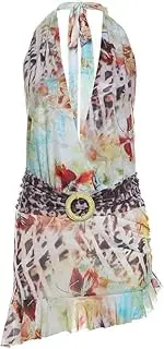 [PWMENLK] Women's Sexy Deep V-Neck Belt Halter Neck Backless Irregular Printed Skirt