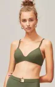Women's Tory Burch Olive Green T-Belt Triangle Bikini Top L59540 Size XL