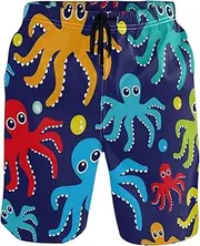 [GuoChe] Men's Beach Shorts Cute Navy Blue Octopuses Quick Dry Swimwear Holiday Beach Short Casual Board Shorts