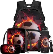 [FOR U DESIGNS] Backpack for School Lightweight Bookbag with Lunch Box 4 Piece Cool Travel Backpacks with Water Bottle Holder