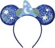 [RAZKO] Minnie Ears Headband, Rose gold Mouse Ears,Iridescent Minnie Ears, Silver blue Rainbow Mouse Ears, One Size Fit All (Moon&Stars)