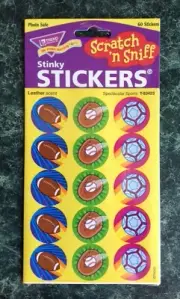 VTG Trend SCRATCH & SNIFF Stinky Stickers 4 Sheet Pack Sports LEATHER Scent NIP