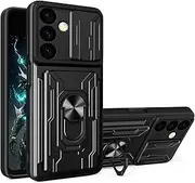 [CCSmall] for Samsung Galaxy A35 5G Case with Card Holder & Slide Camera Cover, Military Grade Drop Protection Cover with Ring Kickstand Cell Phone Case for Samsung A35 5G LJK Black