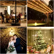 2Pack Solar 15LED 25Feet String Light, Warm White 8Modes G40Bulb,Waterproof IP65