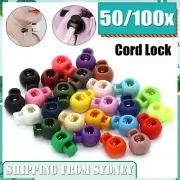 50/100X Double Hole Toggle Cord Stopper Lock End Drawstring Spring Loaded Holes