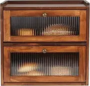 Sunhoo Bread Box for Kitchen Countertop Wooden Bread Storage Container Bin 2 Layer Breadbox Holder Large Capacity Keeper Vintage Farmhouse Food Organizer Pantry Shelf Acrylic Window (Brown)