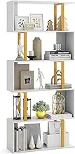 Giantex 5/6-Tier Geometric Bookcase, 157/189 CM S-Shaped Bookshelf with Metal Frame, Modern Freestanding Decorative Storage Shelving with Anti-Tipping Kits for Living Room Bedroom, Gold (5-Tier)
