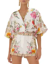 Camilla Tie Front Puffed Sleeve Top in Egyptian Rose