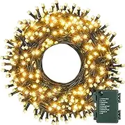 Quntis Battery String Lights, 40M 300 LEDs Outdoor Battery Powered Fairy Lights 8 Mode Battery Operated Waterproof with Timer Decor for Patio Balcony Tree Garden Holiday Party, Warm White