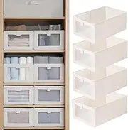 Linen Closet Organizers And Storage, 4 Pack Closet Storage Bins Linen Closet Baskets for Closet Organization Foldable Closet Organizer Bins with Clear Window For Organizing Clothing, Jeans, Shelves
