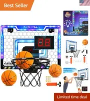 Shatterproof Indoor Basketball Hoop with Colorful Lights & Digital Scoring