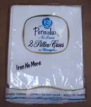 USA Vtg PERMALUX RIEGEL No Iron ~ Two Standard Pillow Cases 42x36 ~ WHITE