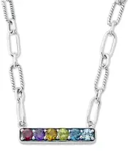 Samuel B. Silver 1.75 ct. tw. Gemstone Bar Paperclip Necklace