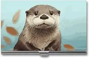 [LKHDS] Slim Aluminum Alloy Business Card Holder Cute Otter Pocket Business Card Case Portable Business Card Wallet Business Card Holders Handheld Card Box for Women Men, style, One size, Style, One