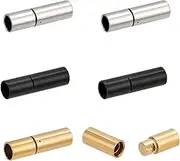 PH PandaHall 6PCS 3 Colors Stainless Steel Bayonet Clasps Tube Hook Clasps Column Push Clasps Round Leather Cord Buckle Mating Connectors for Jewelry Making DIY Bracelet Necklace Crafts Hole: 4mm