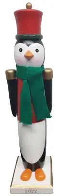 Wooden Christmas Nutcracker, 14", PENGUIN IN RED HAT & GREEN SCARF 22, WS