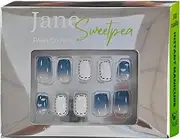 Dreamy Blue Skies Press-On Nails by Jane Sweetpea – Glossy Sky-Inspired Clouds Design, 30 Reusable Tips, Medium Squoval, Glue, Adhesive Tabs & Manicure Tools Included