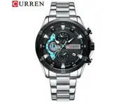 Men 's Fashion Watches Stainless Steel Waterproof Analog Quartz Fashion Business Chronograph Watch for Men-White shell black