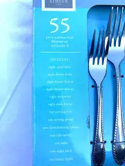 NIB Gibson 55 pc stainless Wilmington serves 8 + bonus steak knives hostess set