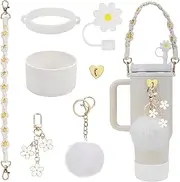 7Pcs Cup Accessories for Stanley Cup 40oz&30oz Tumbler with Handle Water Bottle Handle Strap Cup Boot Straw Cover Siliocne Straw Topper Cover Cap Heart Hook Keychain Charms for Stanley Cup