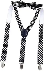 [Colaxi] Kids Suspender Bow Tie Kit Tuxedo Suspenders Clothes Accessories 3 Clips Pants Suspender Y Shape Adjustable Braces for Party