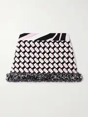 [PUCCI] PUCCI - Printed Fringed Crepe-trimmed Wool-blend Tweed Mini Skirt - Pink - IT40 IT 40 Pink