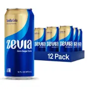 Zevia Zero Sugar Soda, Vanilla Cola, 16 Oz Cans (12-Pack) – Naturally Sweetened,