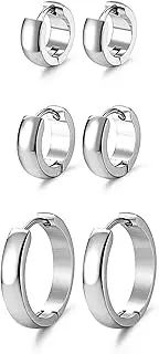 [JewelrieShop] Men Jewelry Set Huggie Earrings Hinged Hoop Dangle Earrings, Stainless Steel, Hypoallergenic, Urban Hoop Earrings