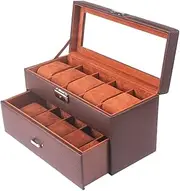[CFZSALK] Watch Box Watch Holder Exquisite 2 Layers 10 Grids Watch Box Organizer With Drawer And Glass Display Top Lockable Watch Case Watch Case KeYJ
