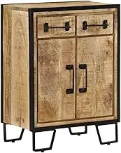 Solid Wood Mango Sideboard, 53x31x72 cm Cabinet with 2 Drawers, Iron Frame for Hallway Storage and Display