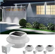 4 Pack White Solar Powered Gutter Lights Outdoor Decorative Waterproof Led Fence Lamp for Lighting Railing, Outside Wall, Deck, Garden, Path, Backyard, Sidewalk, Yard, Patio, No Drilling Installation