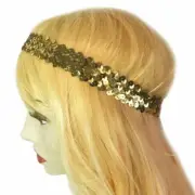 Women Gold 1''Stretch Sequin Sparkle Elastic Headband Cheerleader Team Sports