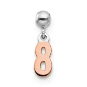 Sterling Silver Mio Memento Rhodium-Plated Rose-Tone Dangle Number 8 Charm