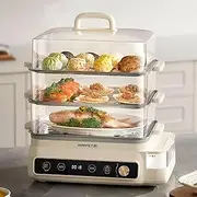 JOYOUNG Electric Steamer Pot, 3-Layer Multifunctional Food Steamer with Transparent Window, 24L Large Capacity, Stainless Steel Trays & Fast Heating, for Cooking/Dumplings/Seafood/Baby Food, BPA-Free