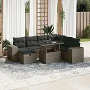 8 Piece Garden Sofa Set with Cushions Grey Poly Rattan, Garden Furniture Sets