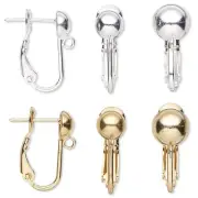 10 Stud Omega Back Post Earring Findings With Round Half Ball & Loop for Charms