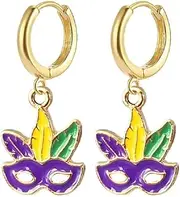 [COLORFUL BLING] Colorful Mardi Gras Hoop Earrings Funny Mask Enamel Earrings Shinning Mardi Gras Theme Acrylic Drop Dangle Earrings Holiday Carnival Parade Jewelry Gifts