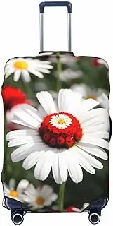 [CADREWY] Flower and White Daisy Print Travel Suitcase Cover Luggage Protector with Elastic Anti Scratch for Carry On, Black, Small