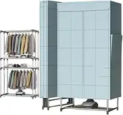 2-Tier Heated Clothes Airer, 1500W Electric Clothes Dryer Indoor, Foldable Heated Drying Rack Wardrobe with 180 Min Timer, Stainless Steel Clothes Airer Space Saving for Apartment,Blue