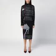 [Ferragamo] Black silk satin midi dress M Black