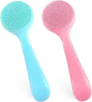 Tucnoeu Pack of 2 Silicone Face Brush, Face Scrubber, Skin Care Accessories, Manual Cleaning Brush for Deep Cleansing (Blue Pink)