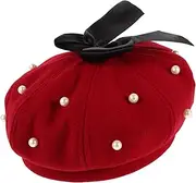 [Yardenfun] Pearl Beret Hat with Bowknot Classic Retro Octagonal Cap Adds A Touch of Elegance to Any Outfit for Casual and Formal Wear