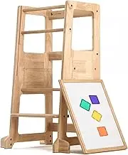 Kids Step Stool Learning Tower, Toddler Tower Kitchen Helper Kitchen Tower Adjustable with Drawing Board- Solid Wood