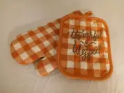 Celebrate Fall Together Oven Mitt & Potholder Set Thankful Autumn, Thanksgiving