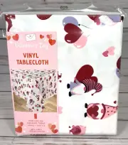 Gnome Vinyl Oblong Table Tablecloth Hearts Pink Red 60"x84" Valentine