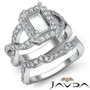 14k Gold White Emerald Diamond Engagement Ring Bridal Sets Pave Setting 1.2Ct