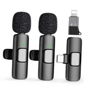 2 Pack Type C Mini Wireless Lavalier Microphone for iPhone 15, iOS and Black