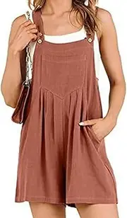 [KIKJDSERV] Womens Adjustable Strap Loose Bib Rompers,Casual Linen Overall Shorts,Sleeveless Button Short Jumpsuits with Pockets (Orange, S), Orange, Small