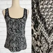 NWT Vintage White House Black Market Tank Top Lacey Mesh Snake Print Size Large